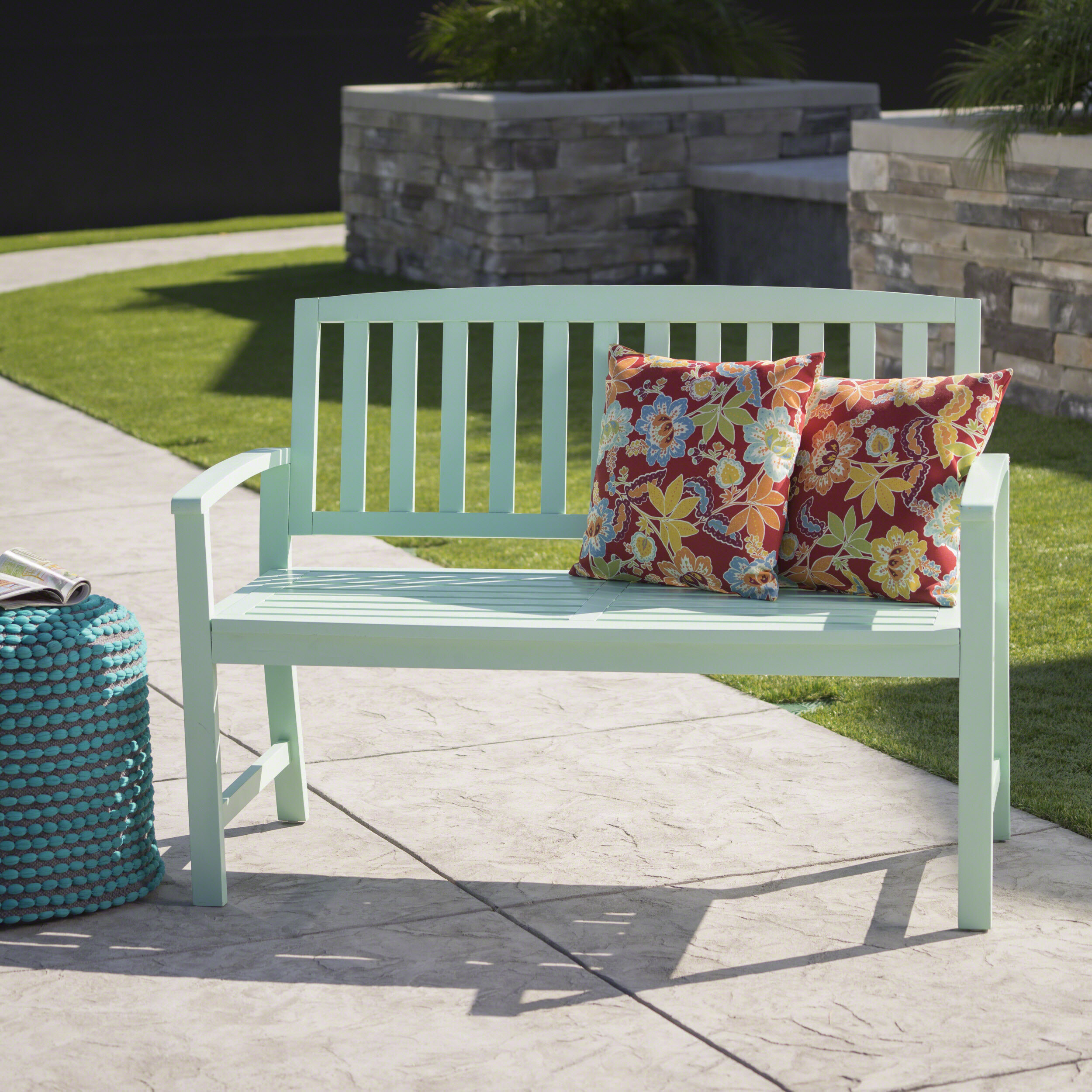 lime green outdoor bench