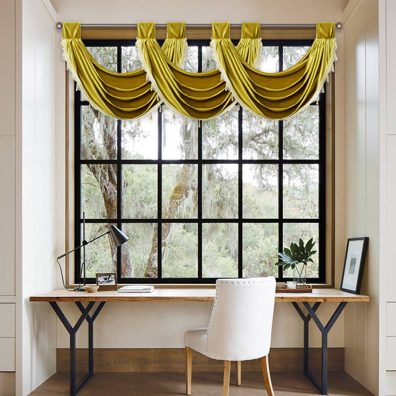 Zhu Solid Color Velvet Scalloped 30" Window Valance in Yellow Wayfair