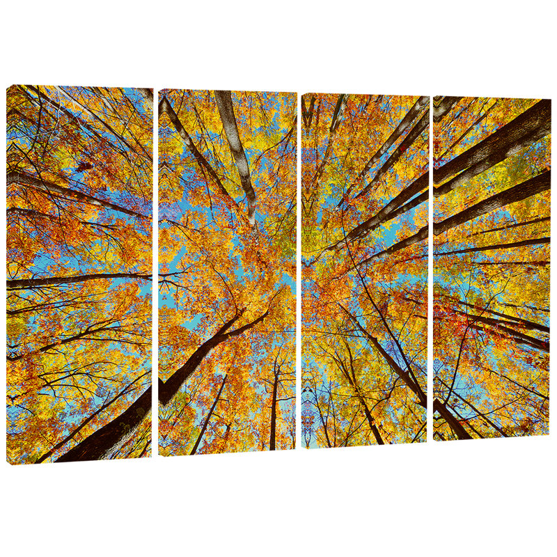 Designart Tree Tops In Autumn Forest 4 Piece Wrapped Canvas Graphic Art Set On Canvas Wayfair