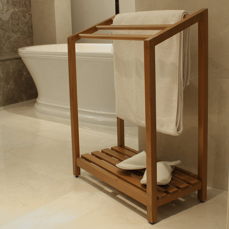Highland Dunes Estate Teak Free Standing Towel Rack Wayfair