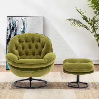 (Incomplete)(different color)Anouk Tufted Back Type Swivel Base Accent Chair with Ottoman