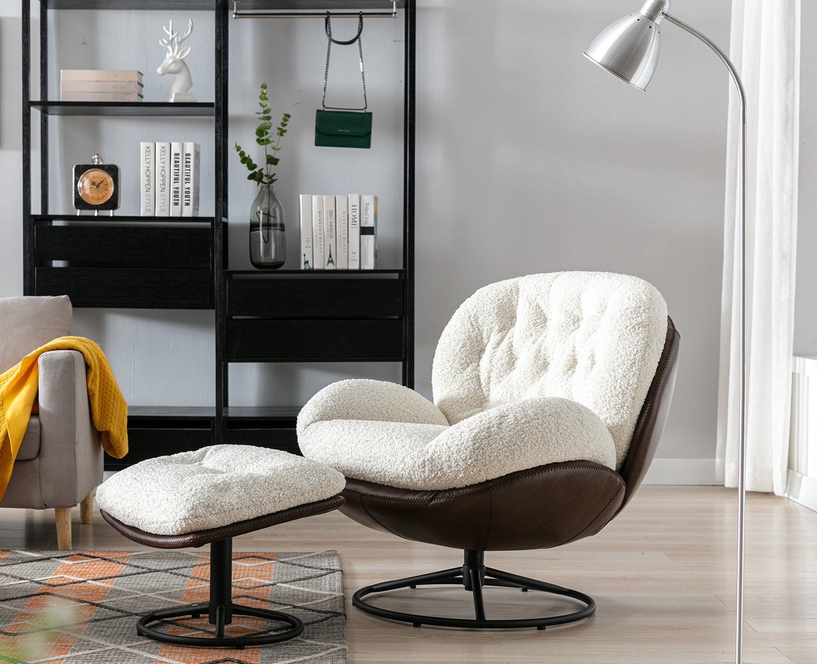 white bedroom chair with ottoman