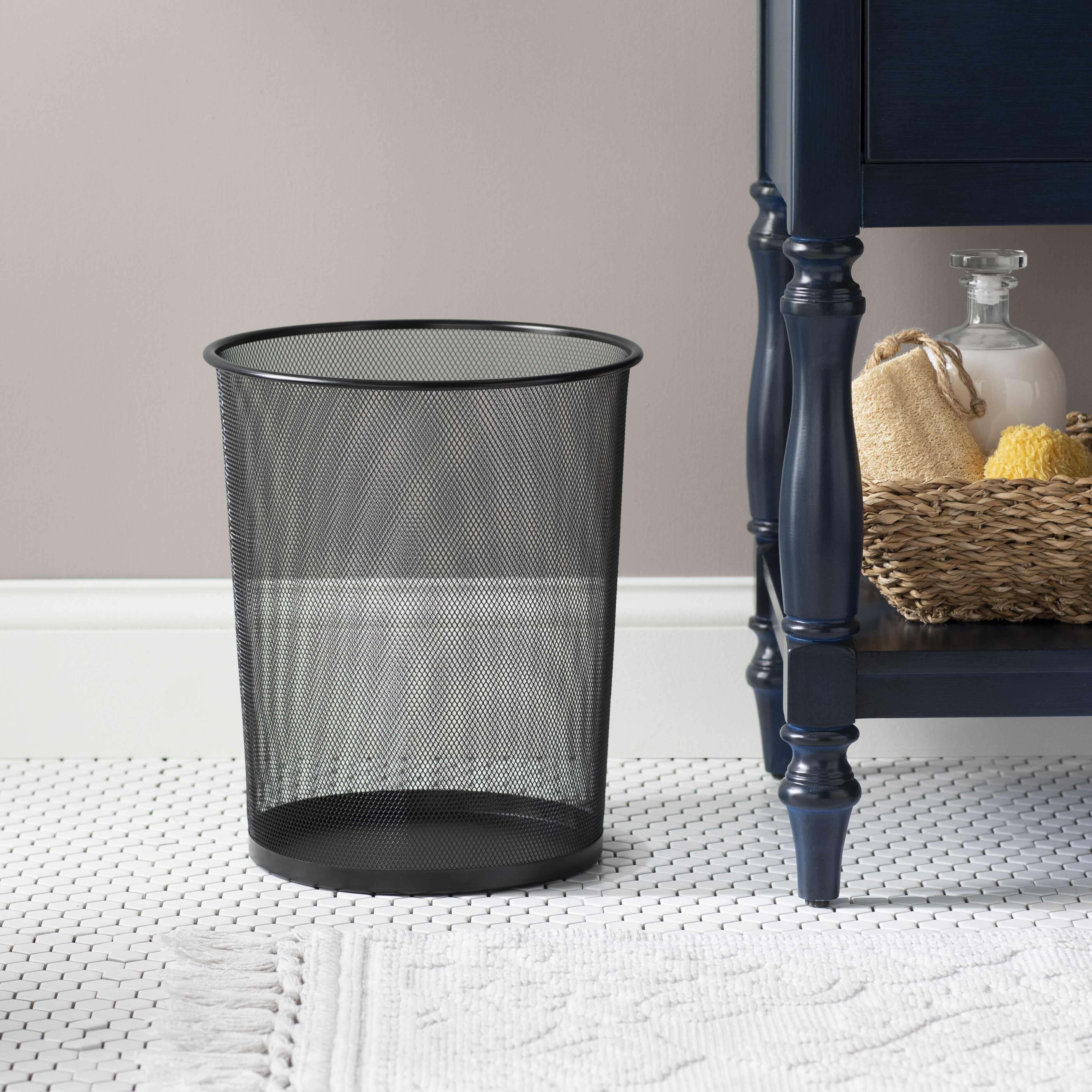 Laundry Kitchens Garages Home Offices Craft Utility Rooms Camel Brown mDesign Small Woven Basket Trash Can Wastebasket Square Garbage Container Bin for Bathrooms 