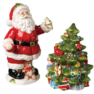 New Christmas Twins SANTA CLAUS SALT PEPPER SHAKERS Ceramic Holiday Classic SET