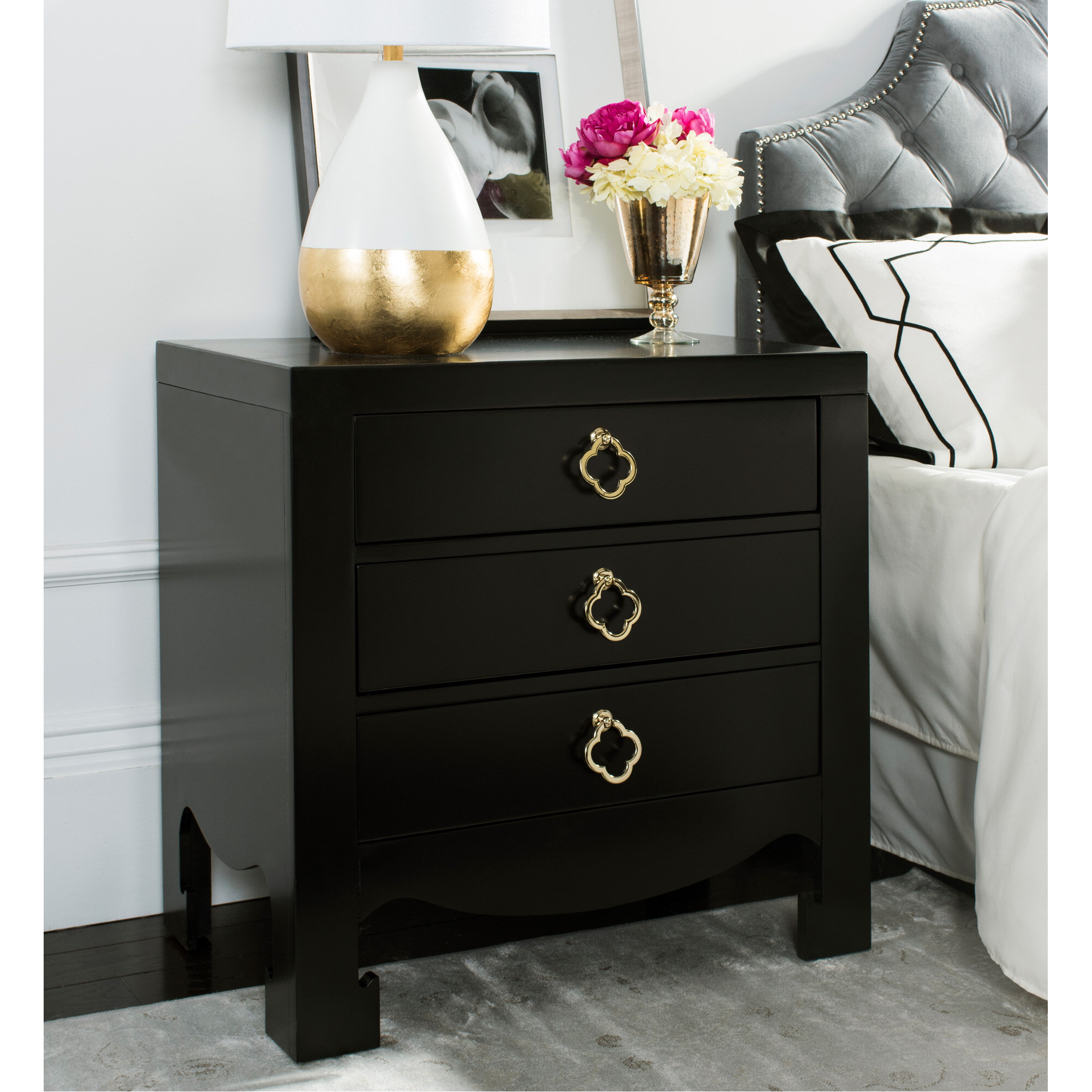 Willa Arlo Interiors Velasco 28'' Tall 3 - Drawer Nightstand in Black ...