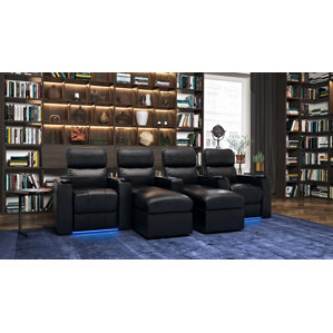 Contemporary Leather Home Theater Sofa (Row of 4) by Red Barrel Studio