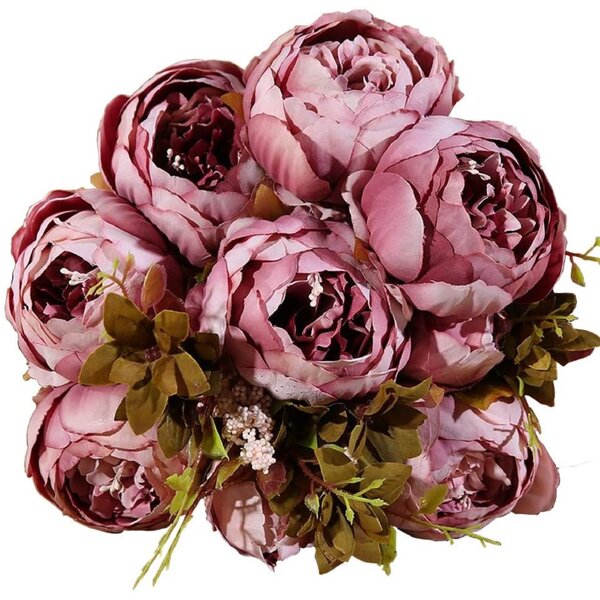 Artificial Silk Peony Flowers Bouquet Fake Leaf Wedding Party Home Decoration X1 