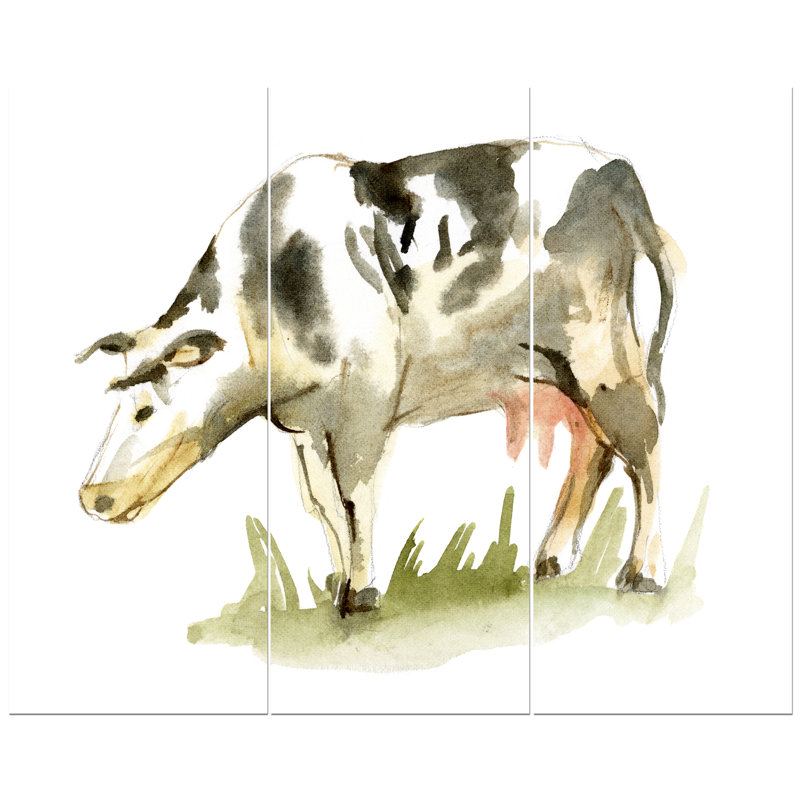 East Urban Home Watercolor Spotted Cow Oil Painting Print Multi