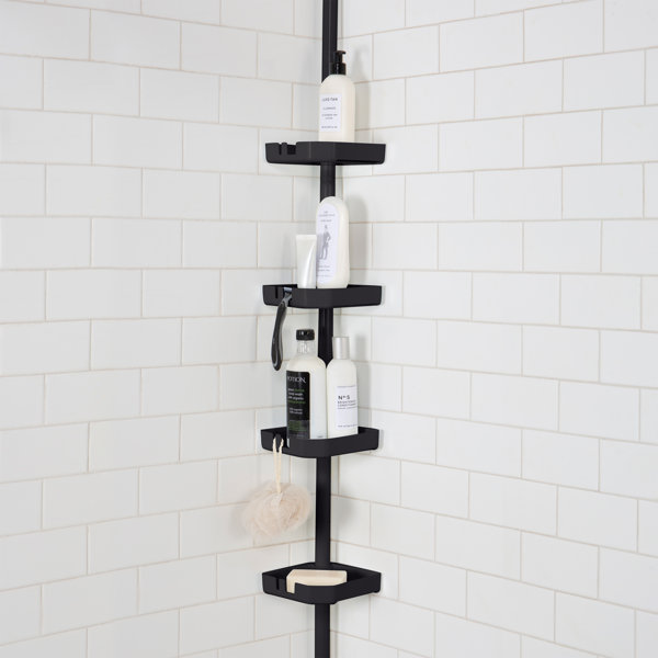 4 Tier Plastic Shower Corner Pole Caddy Bathroom Wall Shelf Storage Rack Holder/ 