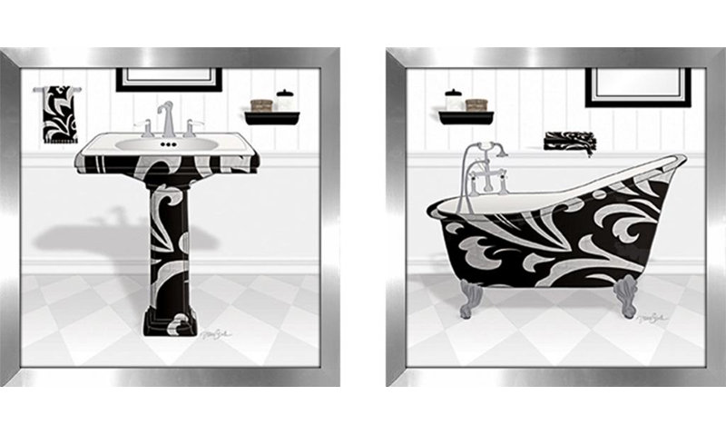Ebern Designs Black Damask Tub 2 Piece Framed Acrylic Painting