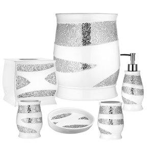 Rivet 6 Piece White/Silver Bathroom Accessory Set