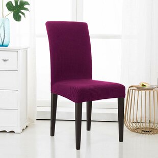 Set of 4 Purple Fabric Dining Chair Covers for Scroll Top High Back Leather
