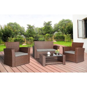 Reordan 4 Pieces Outdoor Furniture Complete Patio Cushion Wicker Rattan Garden Sofa Setl