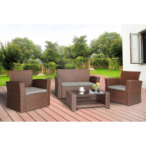 Reordan 4 Pieces Outdoor Furniture Complete Patio Cushion Wicker Rattan Garden Sofa Setl
