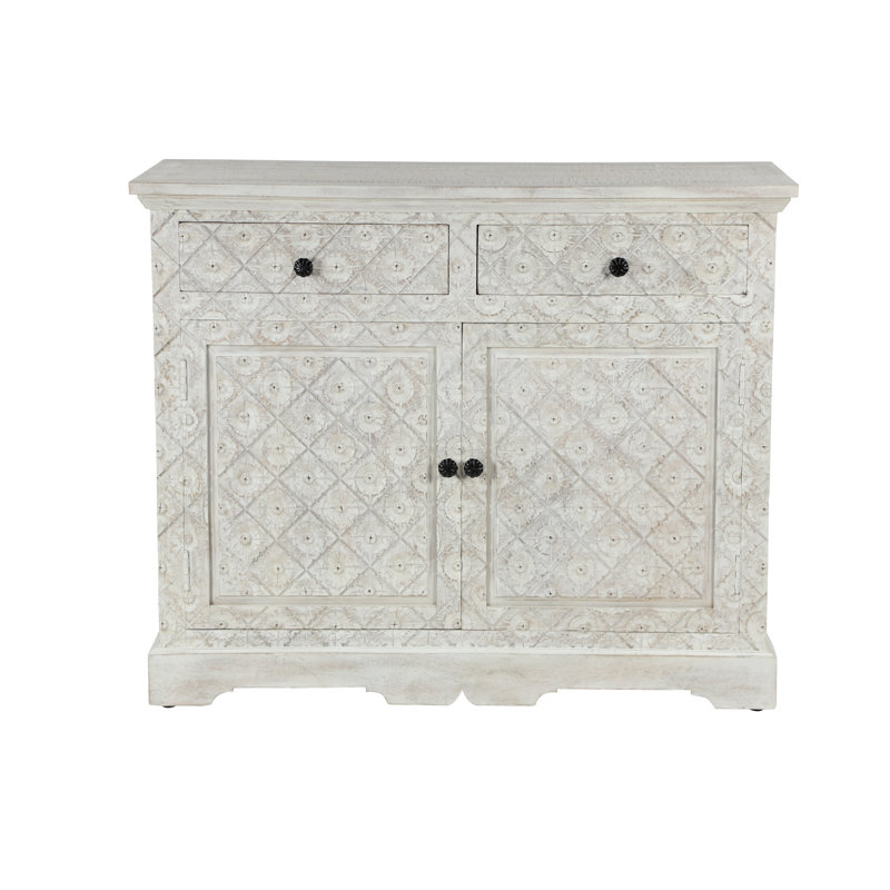 Bungalow Rose Ohler Large Hand Carved Mango Wood 2 Door Accent