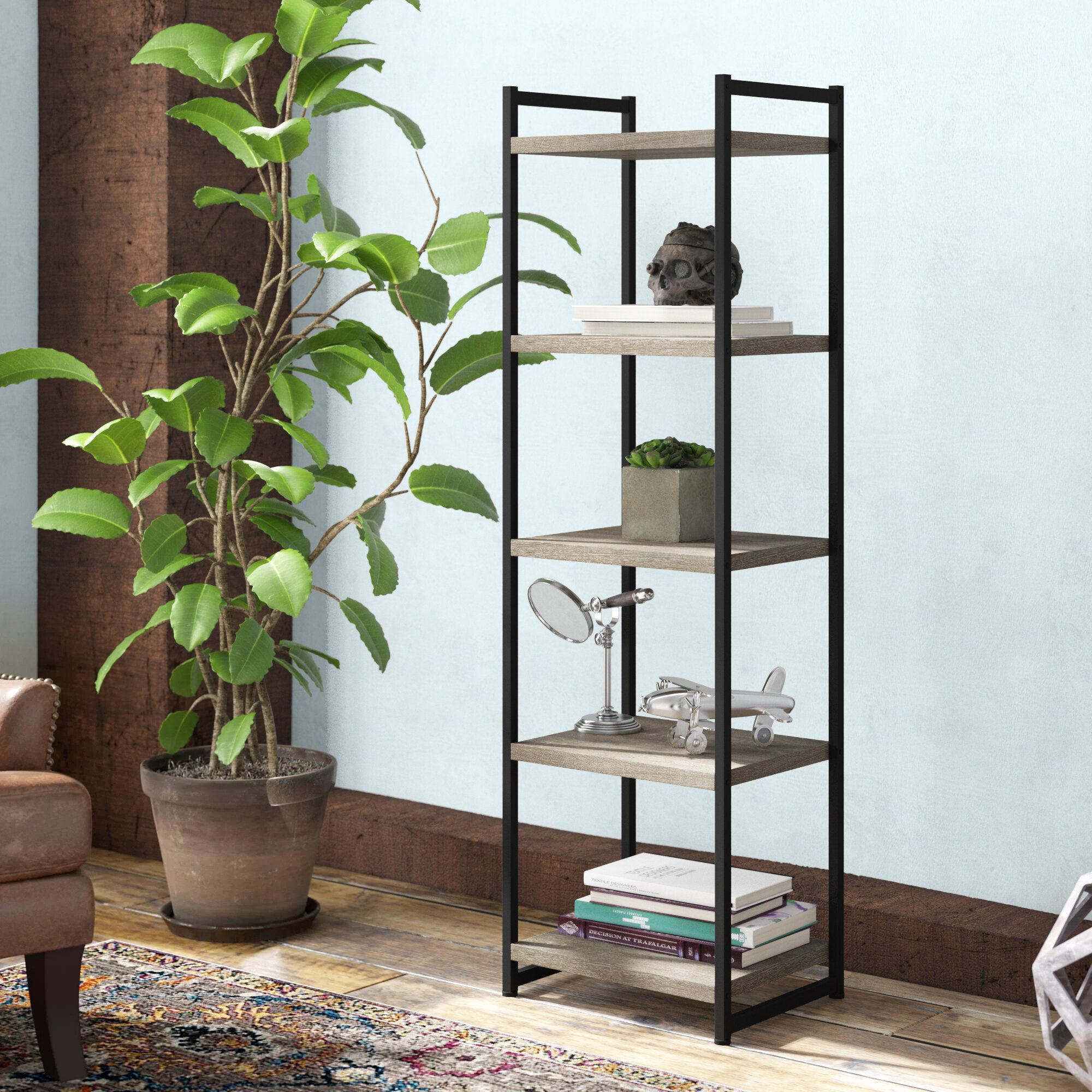 Ashwood & Essentials 4 Tier Storage Tower Shelf with Metal Ashwood Household Essentials Square Wooden Side Table/End Table with Storage Shelf Grey Shelves – Black Frame
