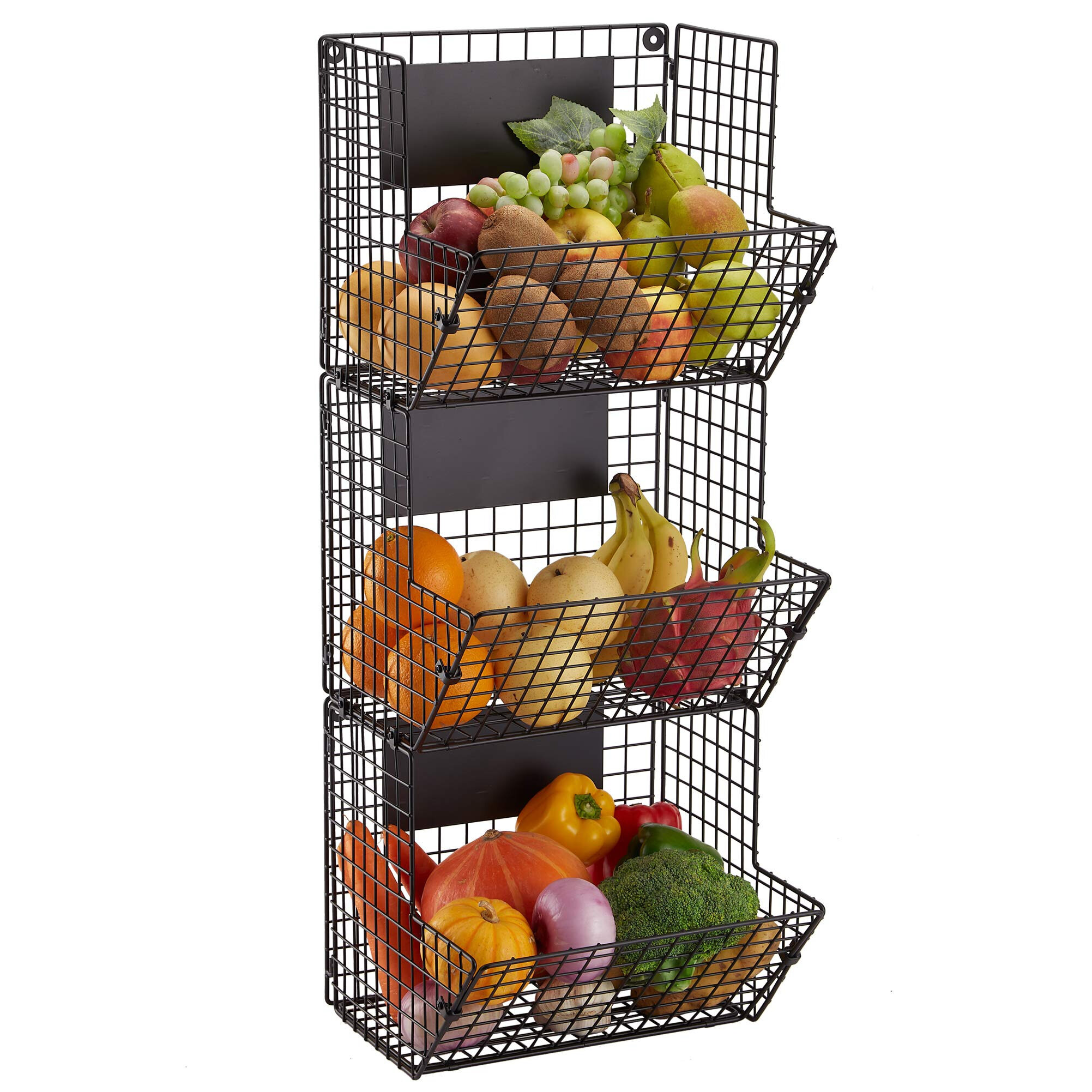 Large Brown Metal Wire Wall Mounted Hanging Fruit Basket Storage w/Chalkboards 