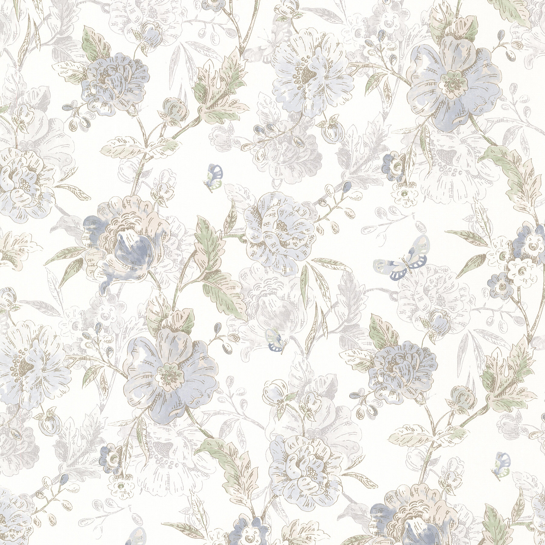 Butterfly Peony Trail Vintage Wallpaper 
