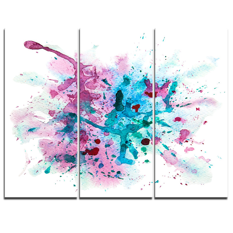 Designart Blue And Purple Paint Stain 3 Piece Painting Print On Wrapped Canvas Set Wayfair