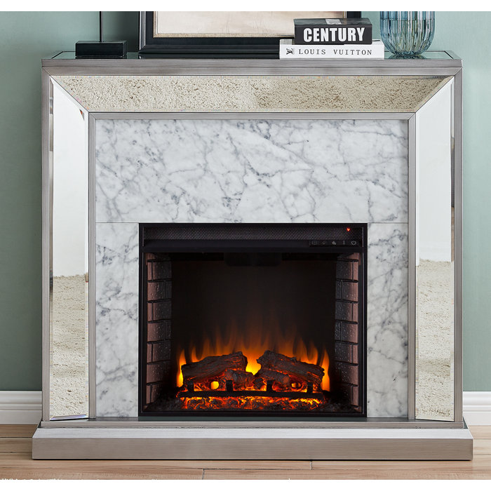 Orren Ellis Trandling Faux Marble Electric Fireplace Wayfair Ca
