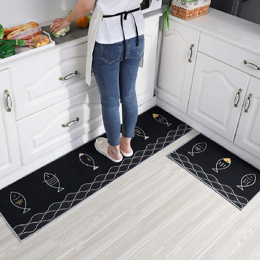 2 Pcs/Set Bedroom Kitchen Floor Mat Non Slip Runner Anti Fatigue Rug Doormat US 