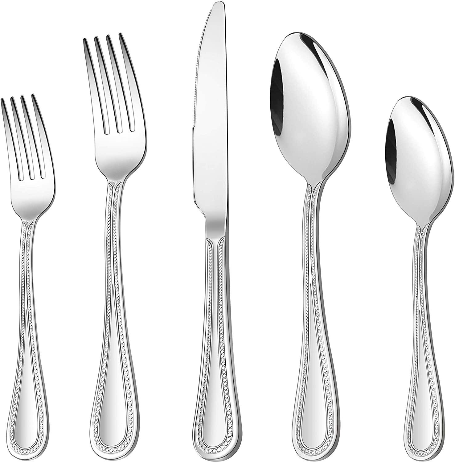 Hammered Silverware Set for 8 Silver HaWare 40-Piece 40 Pieces