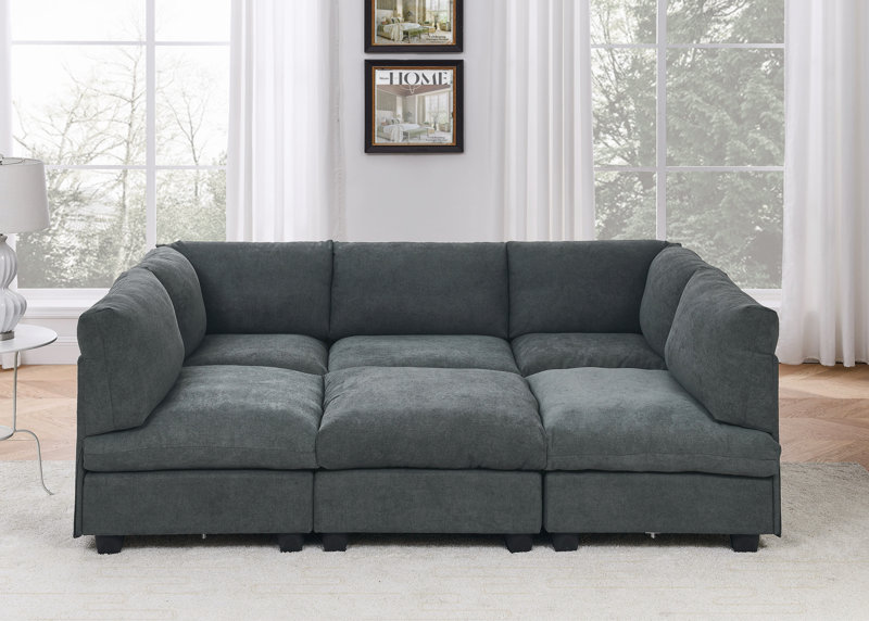 124" Wide Reversible Facing Modular Corner Sectional Body Fabric: Gray 100% Polyester/Microfiber