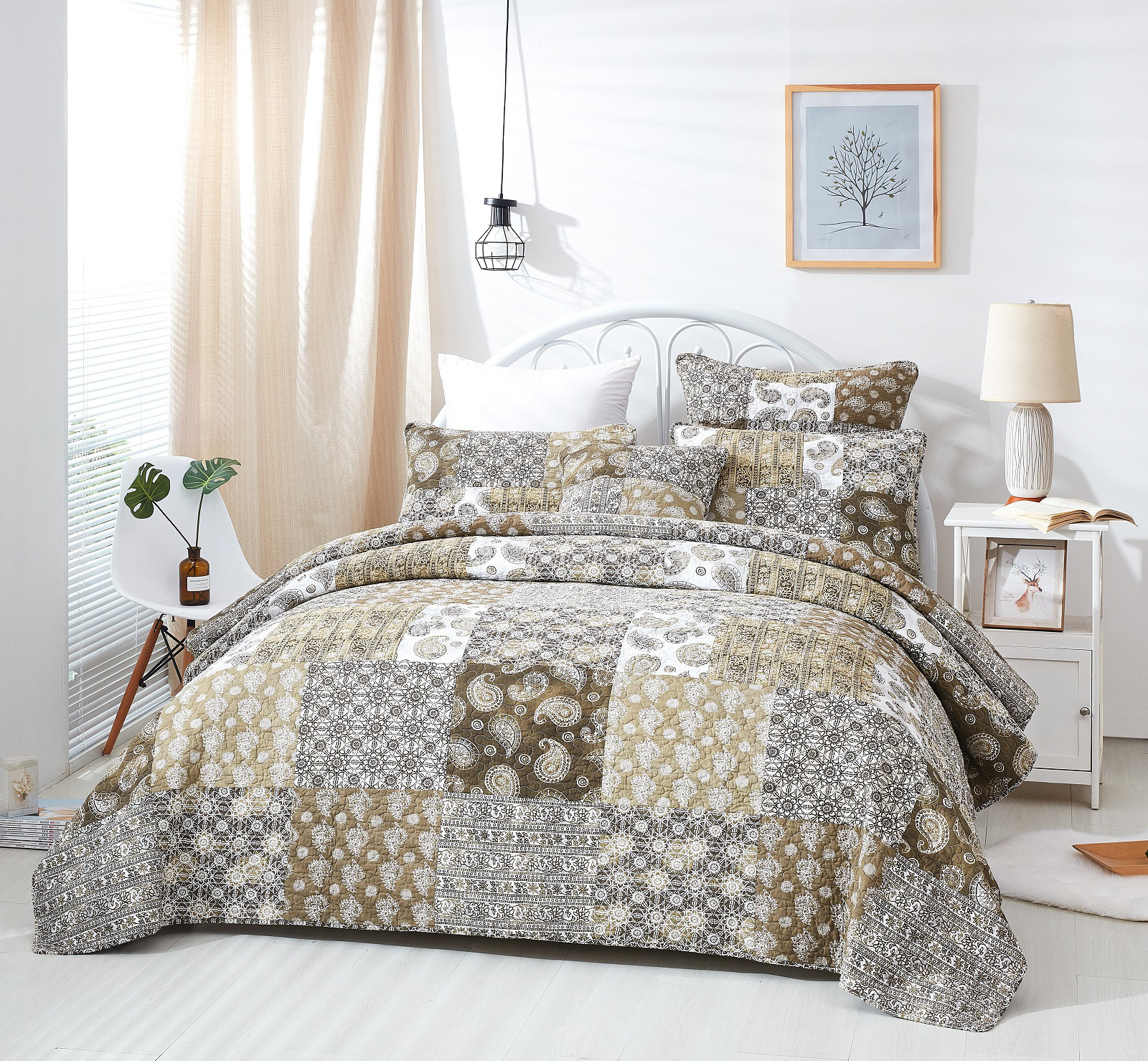 green patchwork throw