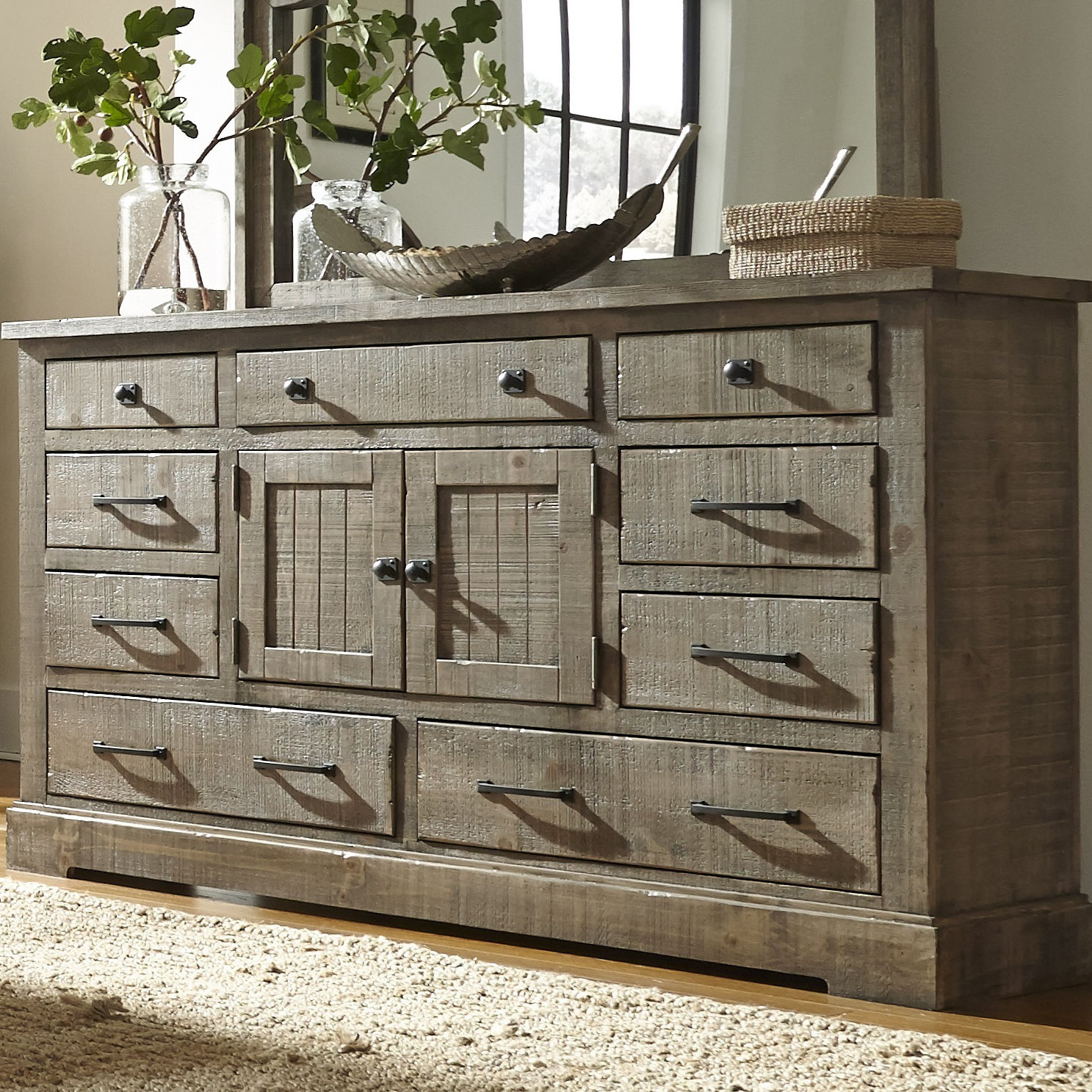 August Grove Burford 9 Drawer Combo Dresser with Mirror ...
