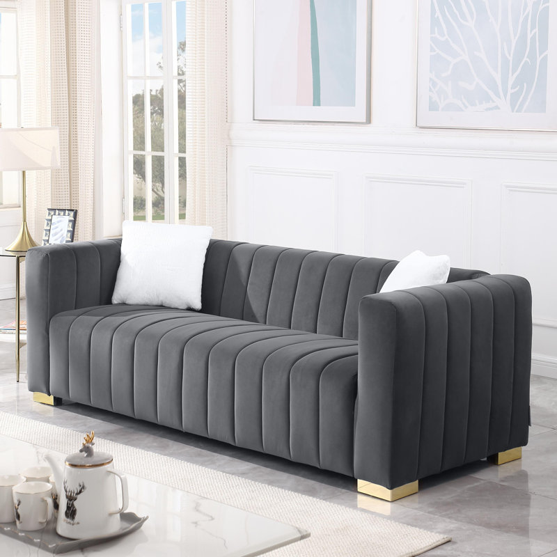 ( only  arms side blue ) Clifford 87'' Velvet Square Arm Sofa Leg Color: Gold, Upholstery Color: blue 