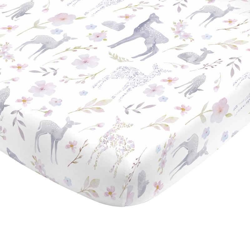 Harriet Bee Redick Super Soft Floral Deer Nursery Fitted Crib