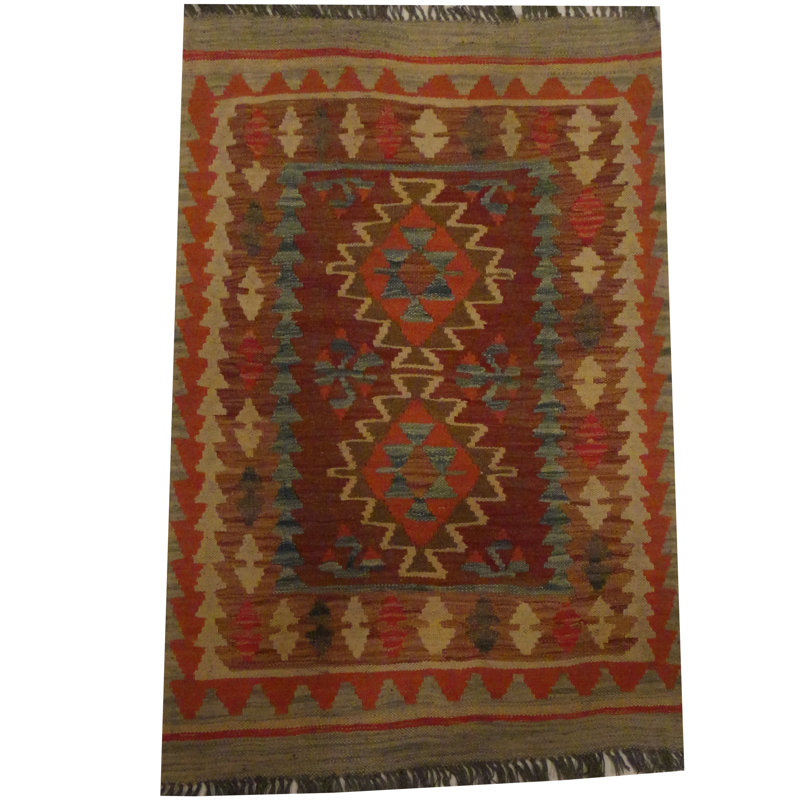 Herat Oriental Kilim Tribal Hand Woven Wool Rust Gray Area Rug Kilim Tribal Hand Woven Wool Rust Gray Area Rug