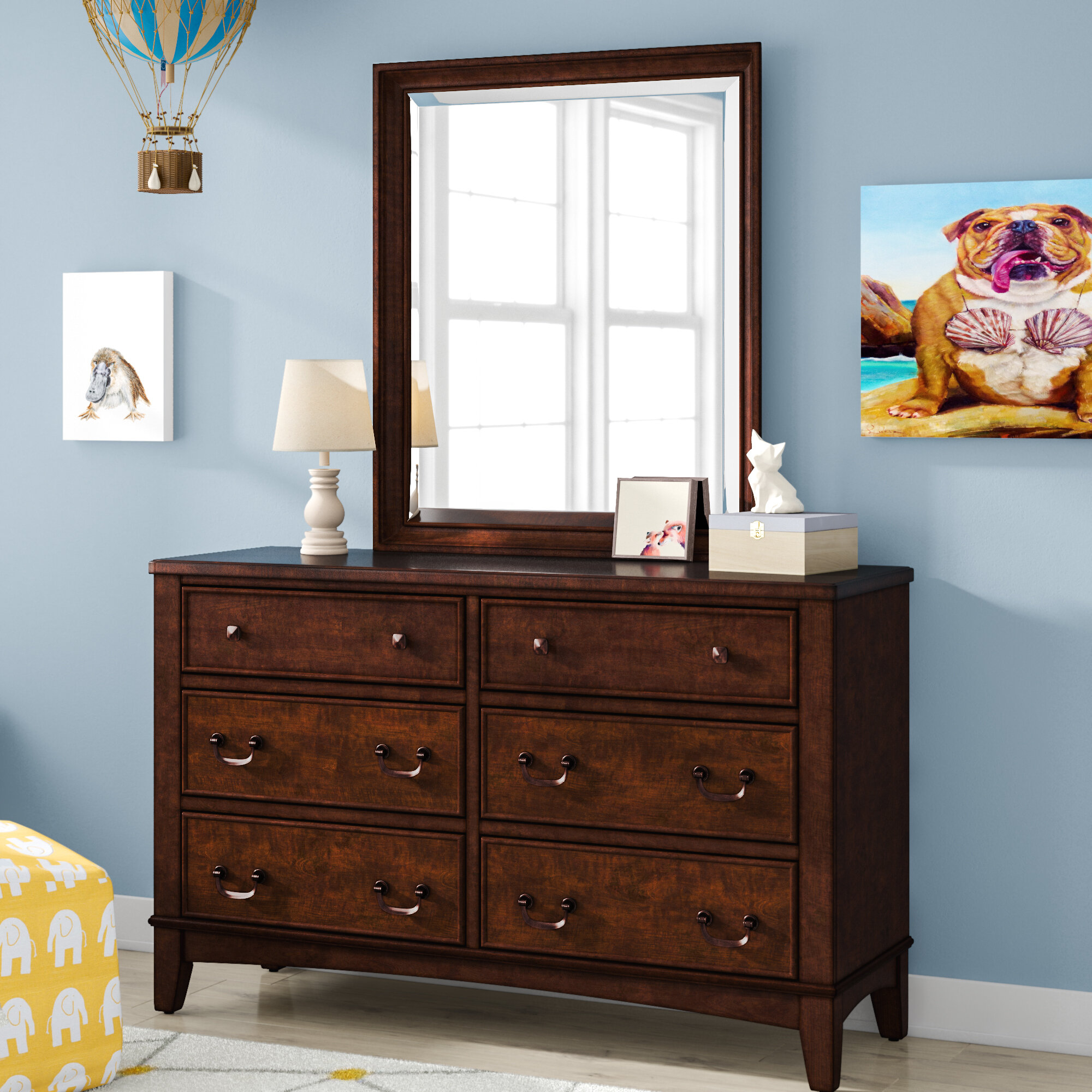 Grovelane Teen Virginia 6 Drawer Double Dresser With Mirror