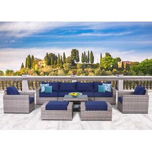 Burkley 9 Piece Rattan Sectional Seating Group with Cushions