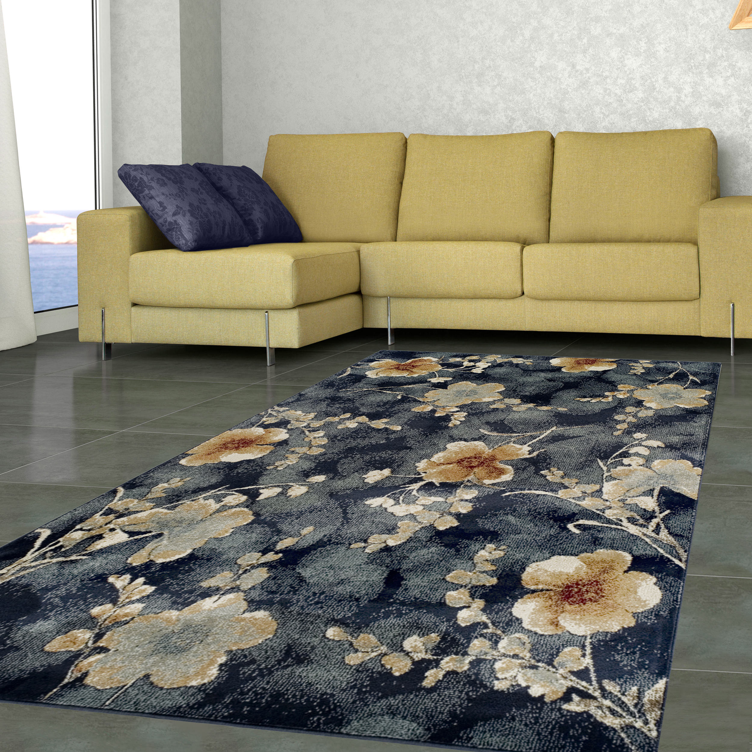 Charlton Home Dickerson Floral Stone Navy Blue Area Rug Reviews