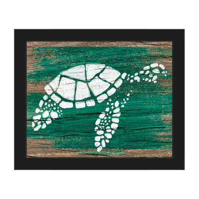 Turtle on Emerald Framed Painting Print on Canvas Click Wall Art