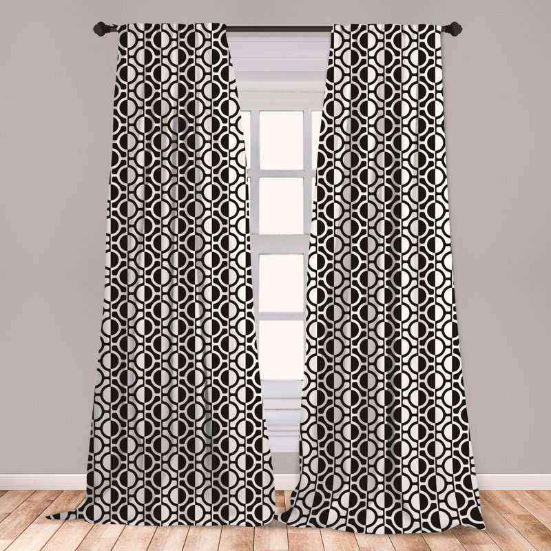 East Urban Home Ambesonne Black And White Curtains Lattice Pattern With Geometric Circles And Lines Abstract Monochrome Grid Window Treatments 2 Panel Set For Living Room Bedroom Decor 56 X 84 Black White Wayfair