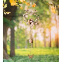 Wind & Weather Golden Metal Handcrafted Bird and Bird Houses Wind Chime 