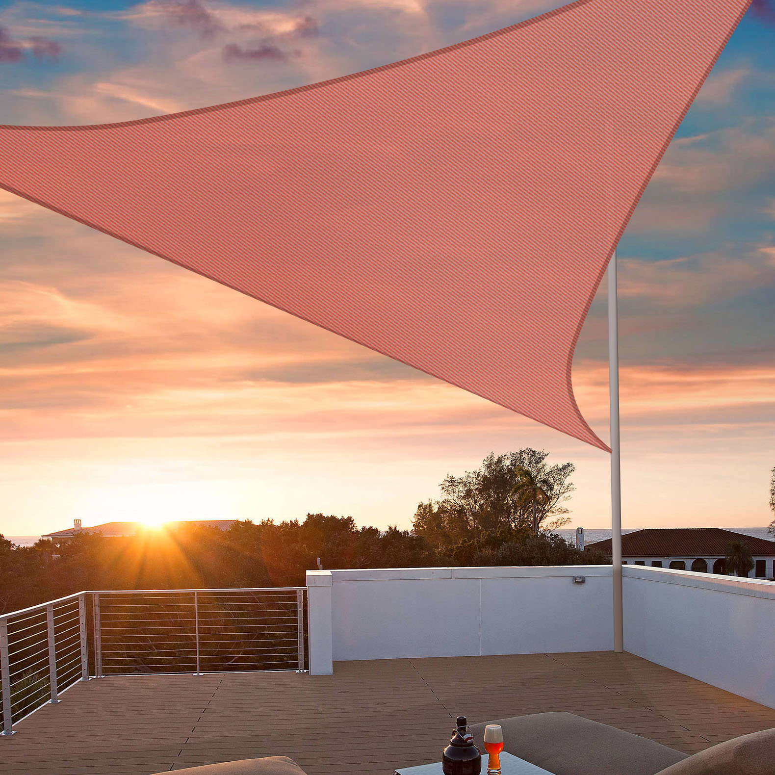 Yescom 11Ft 97% UV Block Triangle Sun Shade Sail Outdoor Patio Pool Garden Yard Lawn Carport Cover Net Awning Canopy Red
