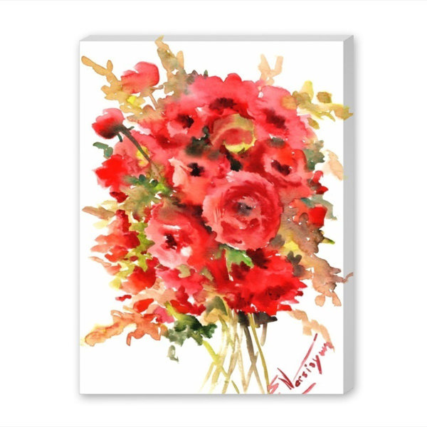 East Urban Home Red Ranunculus Painting Print On Gallery Wrapped Canvas Wayfair