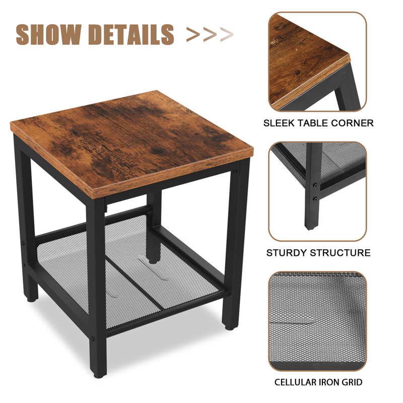 17 Stories Nightstands Side Table End Table Set Of 2 Narrow Nightstands Industrial End Table With Flat Or Slant Adjustable Mesh Shelf For Small Spaces Stable Metal Frame And Easy Assembly Rustic