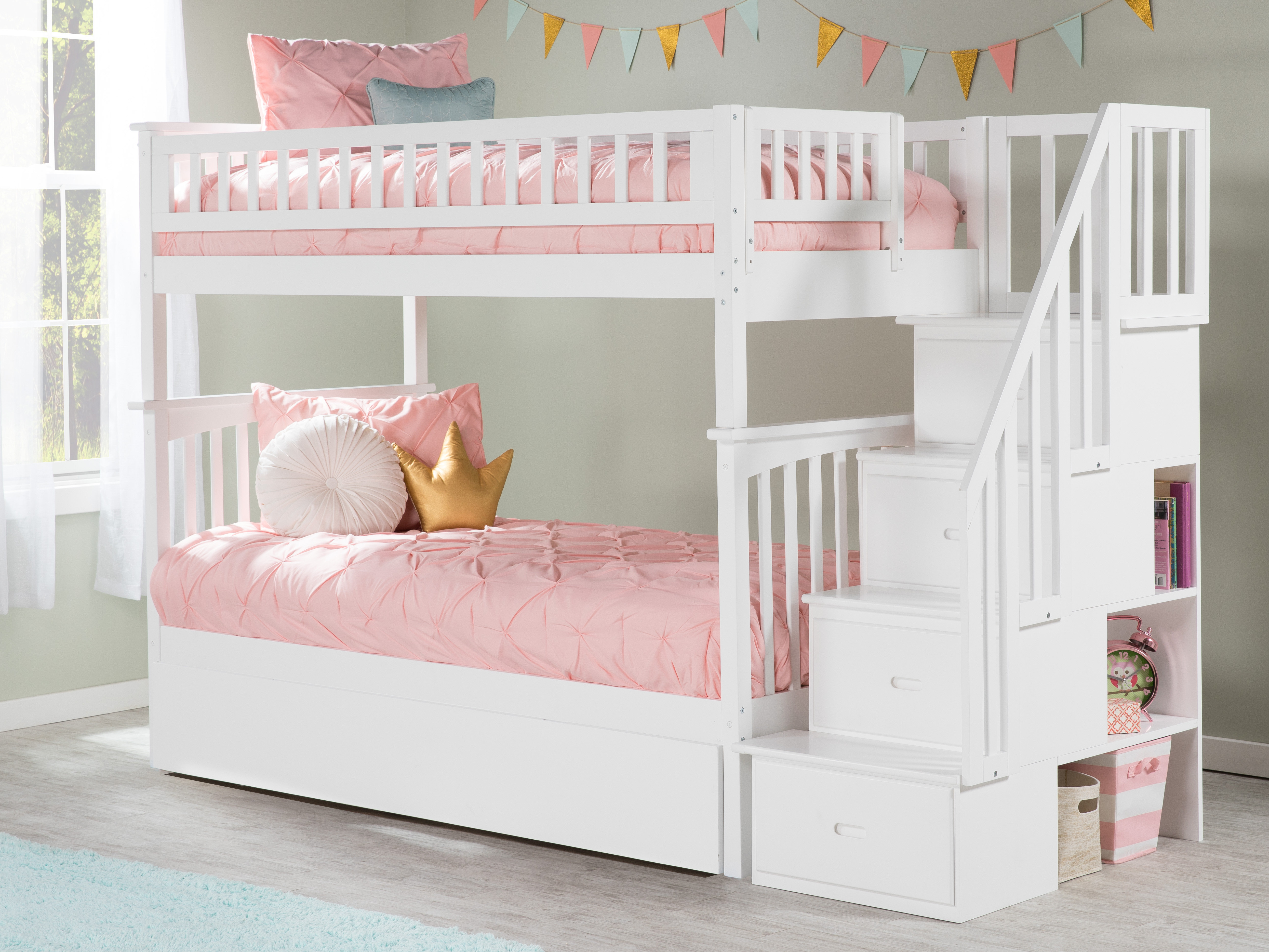 twin over twin bunk bed with trundle and stairs