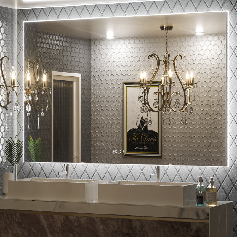 Adorna LED Backlit Frameless Lighted Bathroom Vanity Mirror Wall Mirror Dimmable Anti Fog Size: 40" x 60"