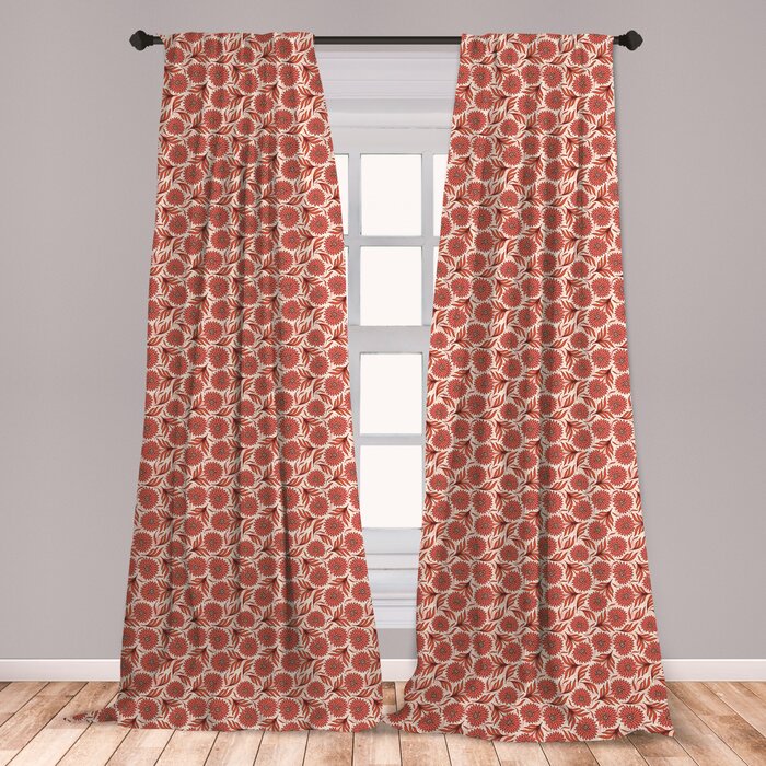 Ambesonne Coral Curtains Nostalgic Pattern With Gerbera Remembering The Freshness Of Summer Window Treatments 2 Panel Set For Living Room Bedroom