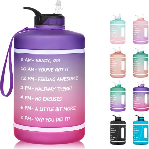 NeBaee Motivational 1 Gallon/128oz Water Bottle with Time Marker&Straw,Wide Mouth,Leak Proof,BPA-Free for Fitness Gym and Outdoor Activities