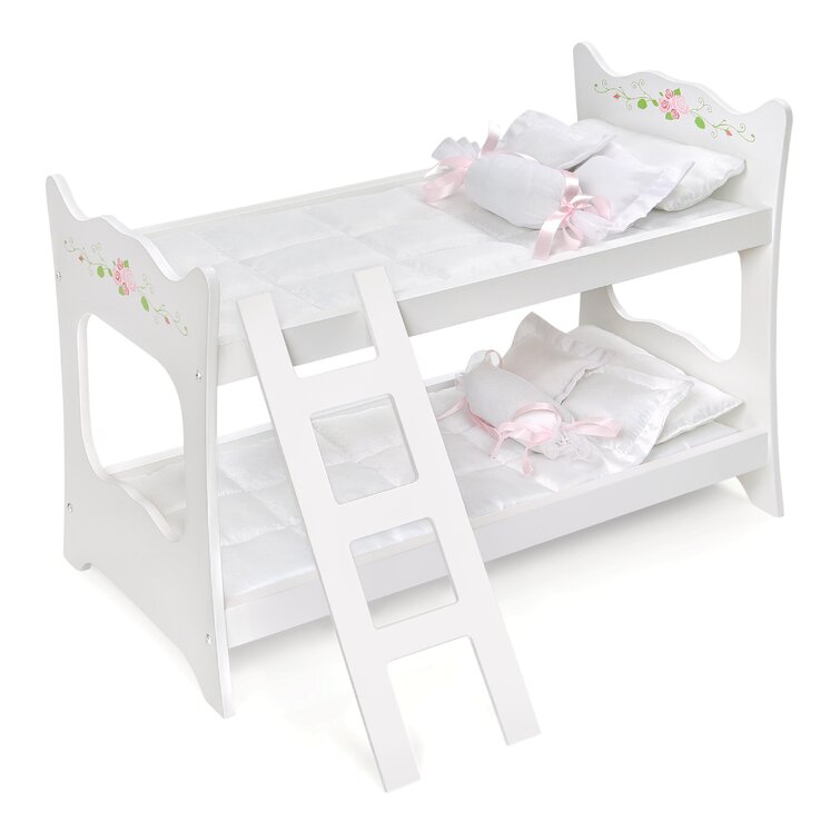 White Doll Bunk Bed Toy Furniture American Girl Dolls Wooden Bedding Mattress