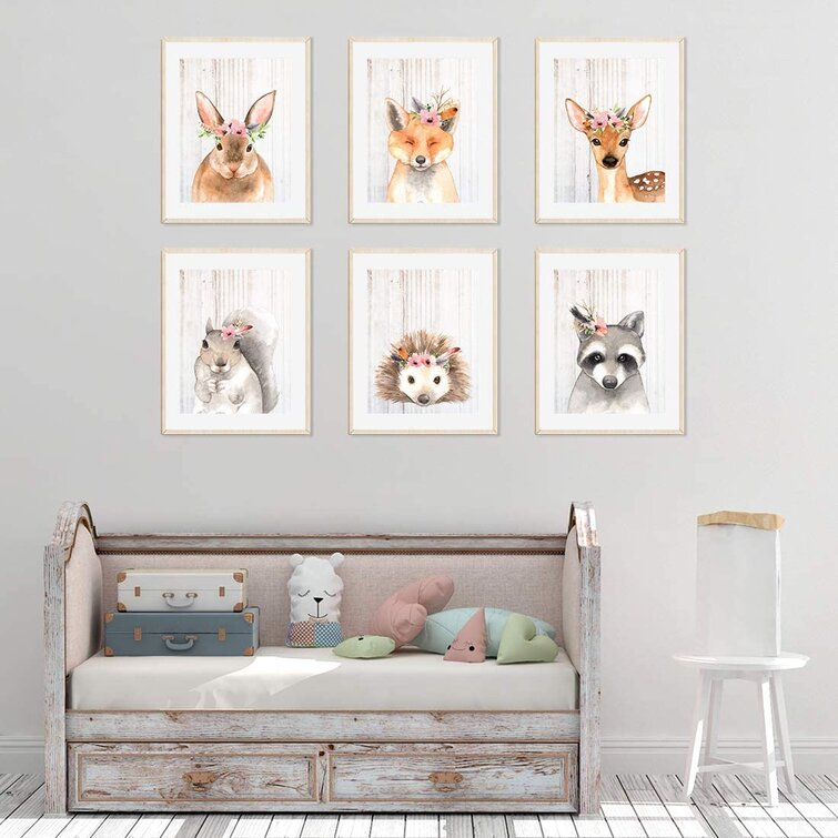 Bear print for children nursery art chevron print Woodland forest animals friends & critters  pictures for baby and kids playroom