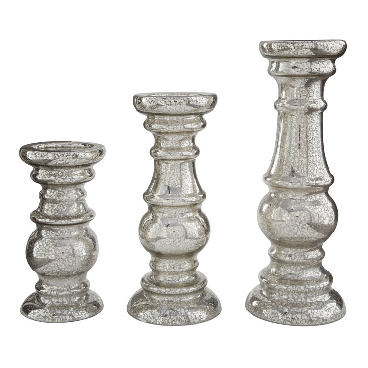 Charlton Home 3 Piece Mercury Glass Candlestick Set Reviews Wayfair