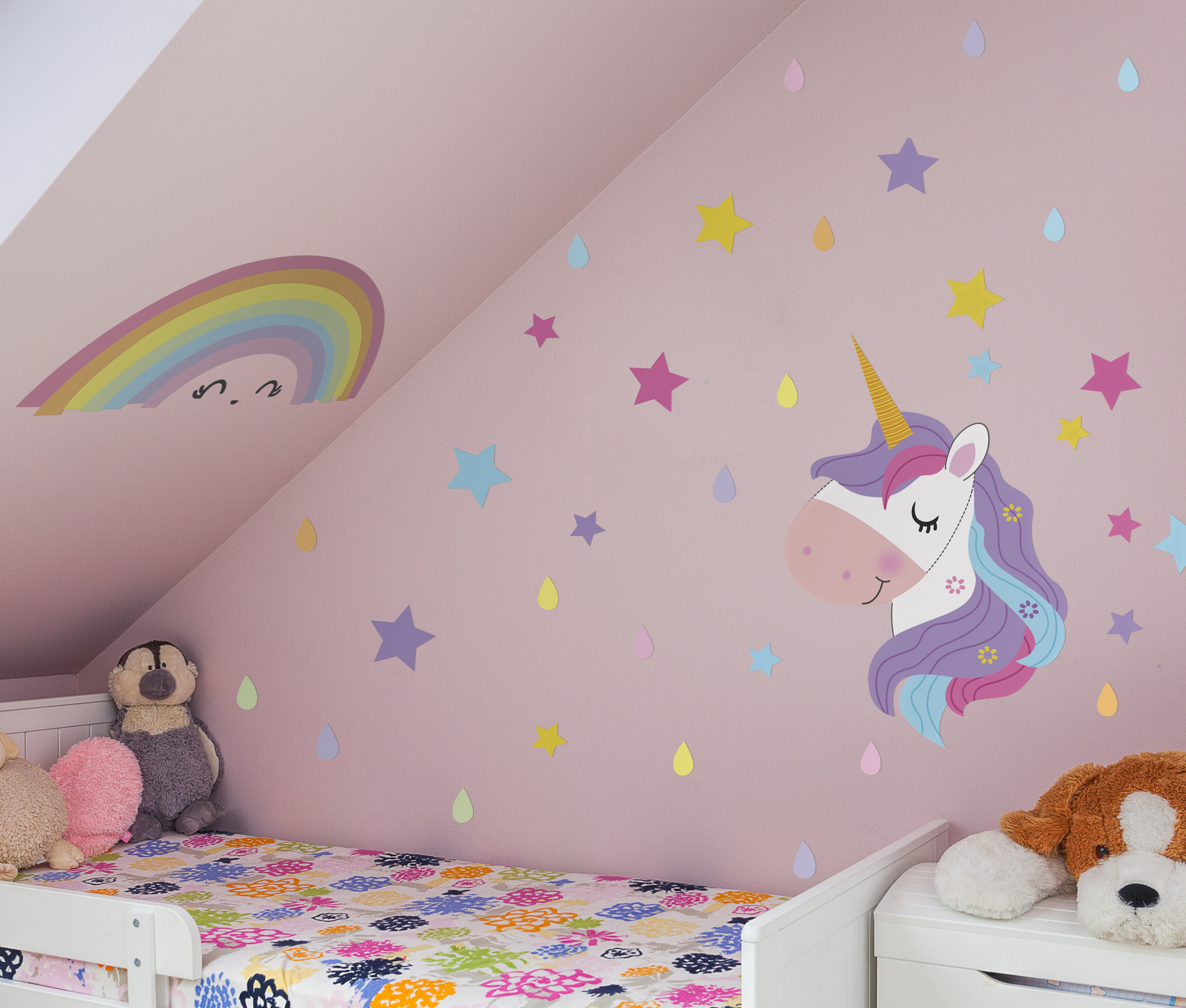 5 Magic Rainbow Unicorns Wall Stickers Decals Bedroom Fairy Fun Stars Animals