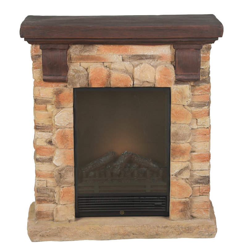 Loon Peak Polystone Brick Free Standing Electric Fireplace Heater Mantel With Remote